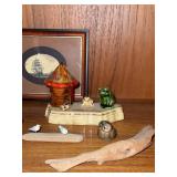 Lot of Assorted Vintage Coastal Decor Figurines Framed Ship Print