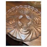 Vintage Pink Depression Glass Serving Plates Etched Floral & Swirl