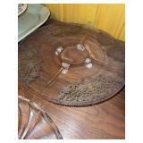 Vintage Pink Depression Glass Serving Plates Etched Floral & Swirl