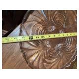 Vintage Pink Depression Glass Serving Plates Etched Floral & Swirl