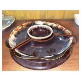 Vintage Brown Drip Glaze Lazy Susan Snack Serving Set 5 Piece