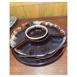 Vintage Brown Drip Glaze Lazy Susan Snack Serving Set 5 Piece