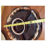Vintage Brown Drip Glaze Lazy Susan Snack Serving Set 5 Piece