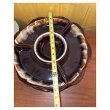 Vintage Brown Drip Glaze Lazy Susan Snack Serving Set 5 Piece