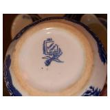 Blue Willow Transferware Tea Set Cups Saucers Creamer Sugar Bowl