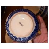 Blue Willow Transferware Tea Set Cups Saucers Creamer Sugar Bowl
