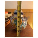 Hand Painted Talavera Style Pottery Ginger Jar w Lid Blue Multicolor