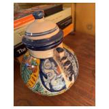 Hand Painted Talavera Style Pottery Ginger Jar w Lid Blue Multicolor