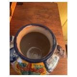 Hand Painted Talavera Style Pottery Ginger Jar w Lid Blue Multicolor