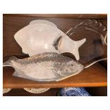 Vintage Fish Serving Dishes Glass Pottery Buenilum Aluminum