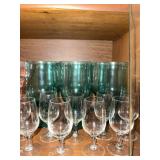 Mixed Art Glassware Lot Pitcher Vase Green Tumblers & Stemware