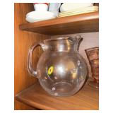 Mixed Art Glassware Lot Pitcher Vase Green Tumblers & Stemware