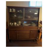 Mid Century Modern Walnut China Cabinet Display Hutch Breakfront
