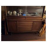 Mid Century Modern Walnut China Cabinet Display Hutch Breakfront