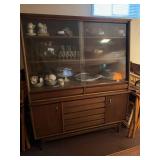 Mid Century Modern Walnut China Cabinet Display Hutch Breakfront