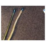 Pair of Vintage Walking Canes Wood & Woven Rattan Crook Handles