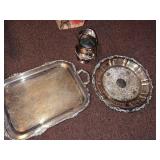Vintage Silverplate Serving Tray Bowl & Pitcher Set Engraved Platter