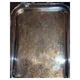 Vintage Silverplate Serving Tray Bowl & Pitcher Set Engraved Platter
