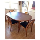 Mid Century Modern Wood Dining Table & 4 Cane Back Chairs Set