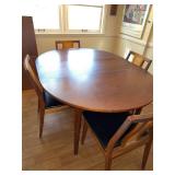 Mid Century Modern Wood Dining Table & 4 Cane Back Chairs Set