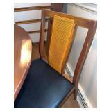 Mid Century Modern Wood Dining Table & 4 Cane Back Chairs Set