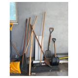 Lot of Assorted Yard & Garden Tools Step Ladder Snow Shovels Rakes