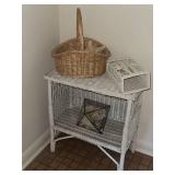 Coastal Wicker Decor Lot White Rattan Stand Basket Terrarium Shells