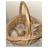 Coastal Wicker Decor Lot White Rattan Stand Basket Terrarium Shells