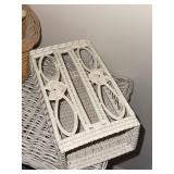 Coastal Wicker Decor Lot White Rattan Stand Basket Terrarium Shells