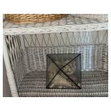 Coastal Wicker Decor Lot White Rattan Stand Basket Terrarium Shells