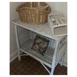 Coastal Wicker Decor Lot White Rattan Stand Basket Terrarium Shells