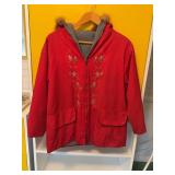 Vintage Newfoundland Parka Red Wool Lined Fur Trim Ski Embroidered