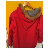 Vintage Newfoundland Parka Red Wool Lined Fur Trim Ski Embroidered