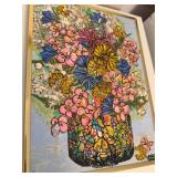 Vintage Signed Mixed Media Floral Still Life Framed Wall Art