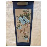 Asian Hand Painted Hanging Scroll Bird & Blue Flowers Wall Art