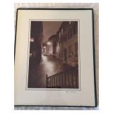 Signed Framed Sepia Street Scene Art Photograph Matted Print