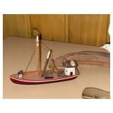 Coastal Decor Lot Wood Fishing Boat Brass Whale Opener Bird Sculptures
