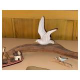 Coastal Decor Lot Wood Fishing Boat Brass Whale Opener Bird Sculptures