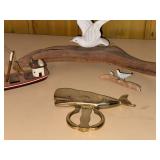 Coastal Decor Lot Wood Fishing Boat Brass Whale Opener Bird Sculptures