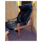 Scandinavian Mid Century Modern Hunter Lounge Chair & Ottoman Black Leather Oak Frame