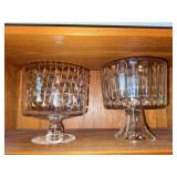 Pair of Vintage Smoked Glass Pedestal Trifle Compote Bowls Candy Dishes