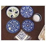 Dansk Blue White Stoneware Plates Bowls & Napkins Mixed Set