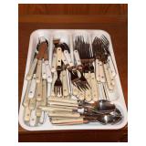 Assorted White Handle Stainless Flatware Set Knives Forks Spoons