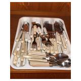 Assorted White Handle Stainless Flatware Set Knives Forks Spoons