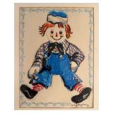 Raggedy Ann & Raggedy Andy - Signed Artwork Judy Hagstrom 1968 Framed Pair