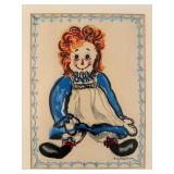 Raggedy Ann & Raggedy Andy - Signed Artwork Judy Hagstrom 1968 Framed Pair
