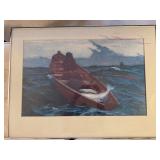 Framed Fisherman and Fish Maritime Art Print by Winslow Homer - 31 X 23 in