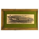 Artini Engraving Coastal Lighthouse & Sailboats in Ornate Frame