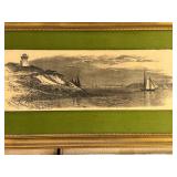 Artini Engraving Coastal Lighthouse & Sailboats in Ornate Frame