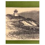 Artini Engraving Coastal Lighthouse & Sailboats in Ornate Frame